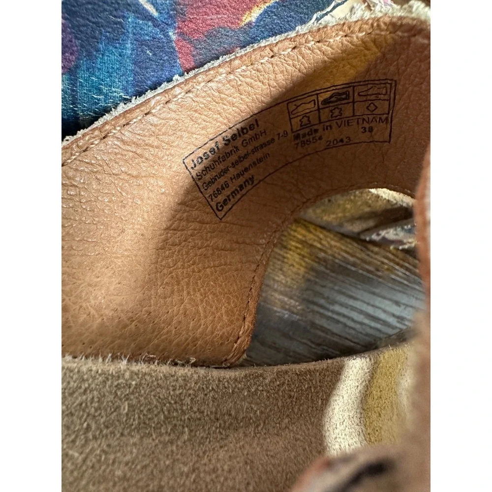 Josef Seibel Tonga 54 Floral Slide Sandals Blue Red Tan Cork Boho Size 38 7 -7.5 - Picture 7 of 12
